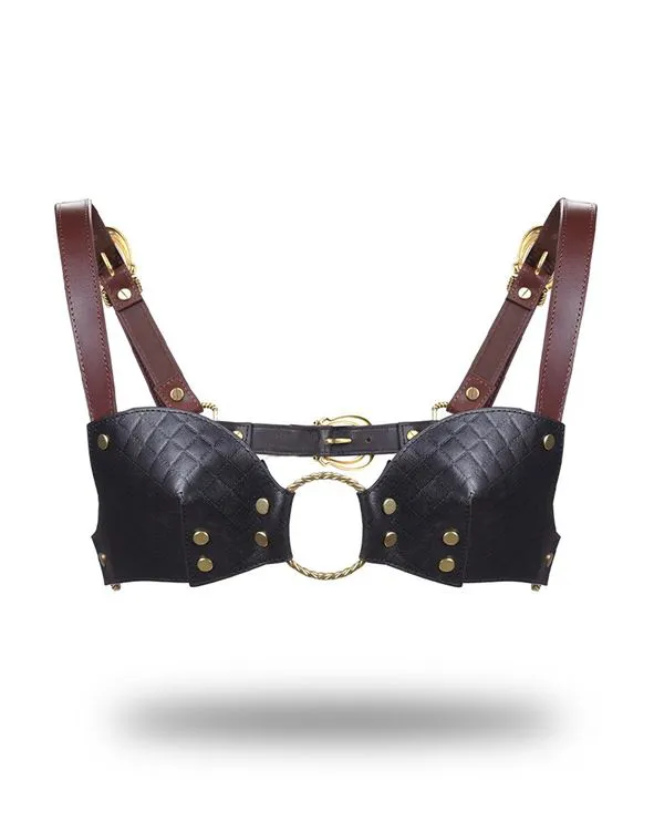 BRASSIÈRE EN CUIR - NOIR, MARRON & OR 