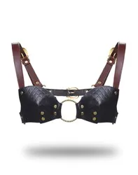 BRASSIÈRE EN CUIR - NOIR, MARRON & OR
