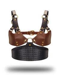 BUSTIER EN CUIR - NOIR, MARRON & DORÉ