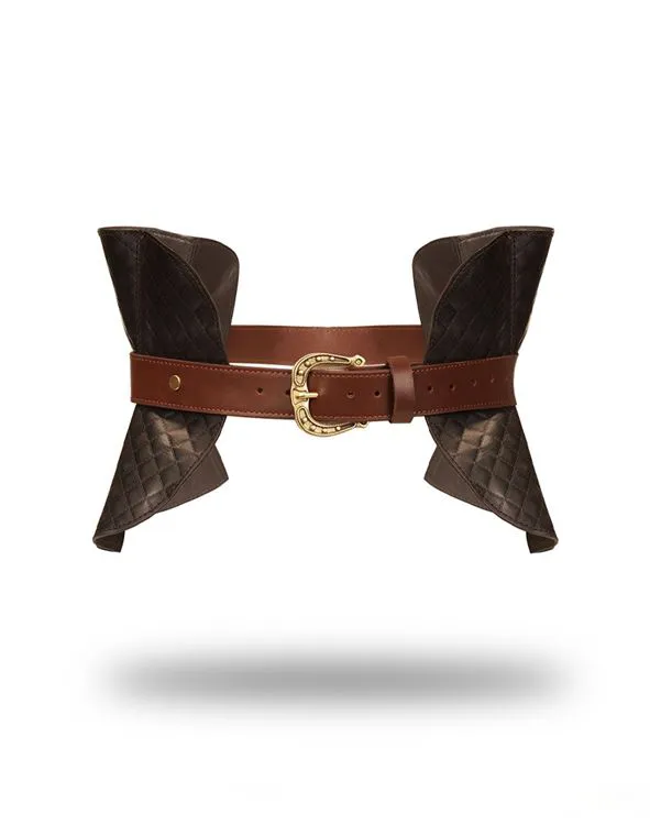 CORSET EN CUIR - NOIR, MARRON & OR
