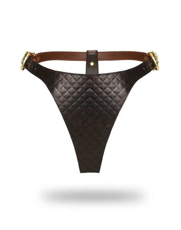 STRING EN CUIR - NOIR, MARRON & OR