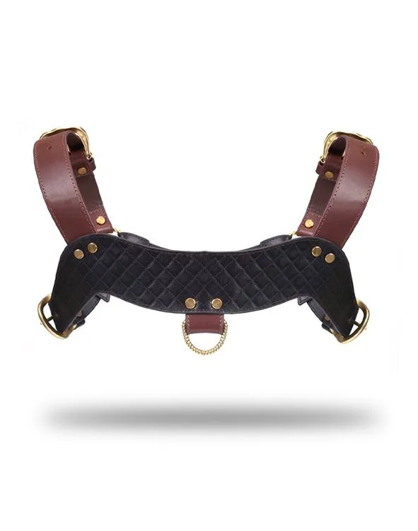 HARNAIS DE POITRINE EN CUIR - NOIR, MARRON & OR