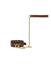 COLLIER EN CUIR AVEC LAISSE - NOIR, MARRON & OR 2